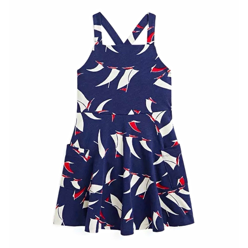 NEW Polo Ralph Lauren Navy Sailboat-Print Jersey Dress L(12-14)